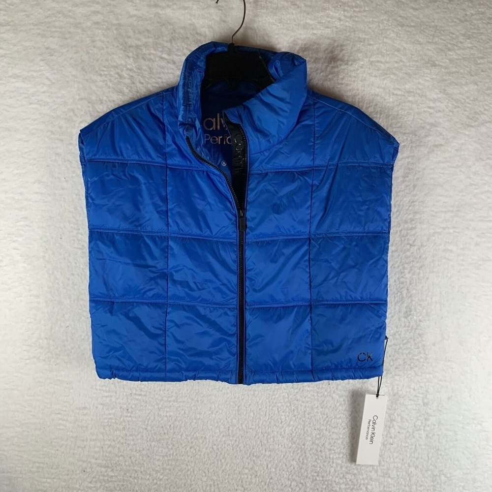 Calvin Klein Puffer Vest Women's Small‎ Blue Crop Performance Quilted Zip 7584